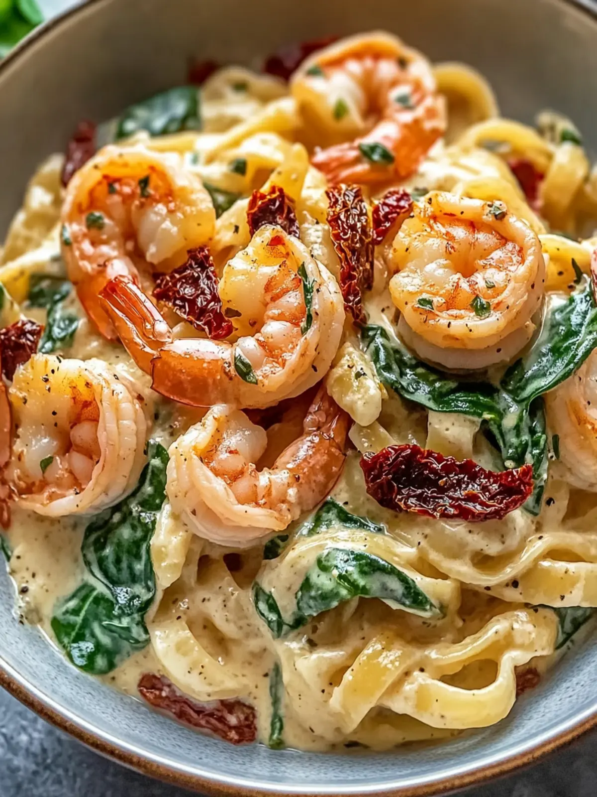 Creamy Sun-Dried Tomato Shrimp with Spinach Pasta