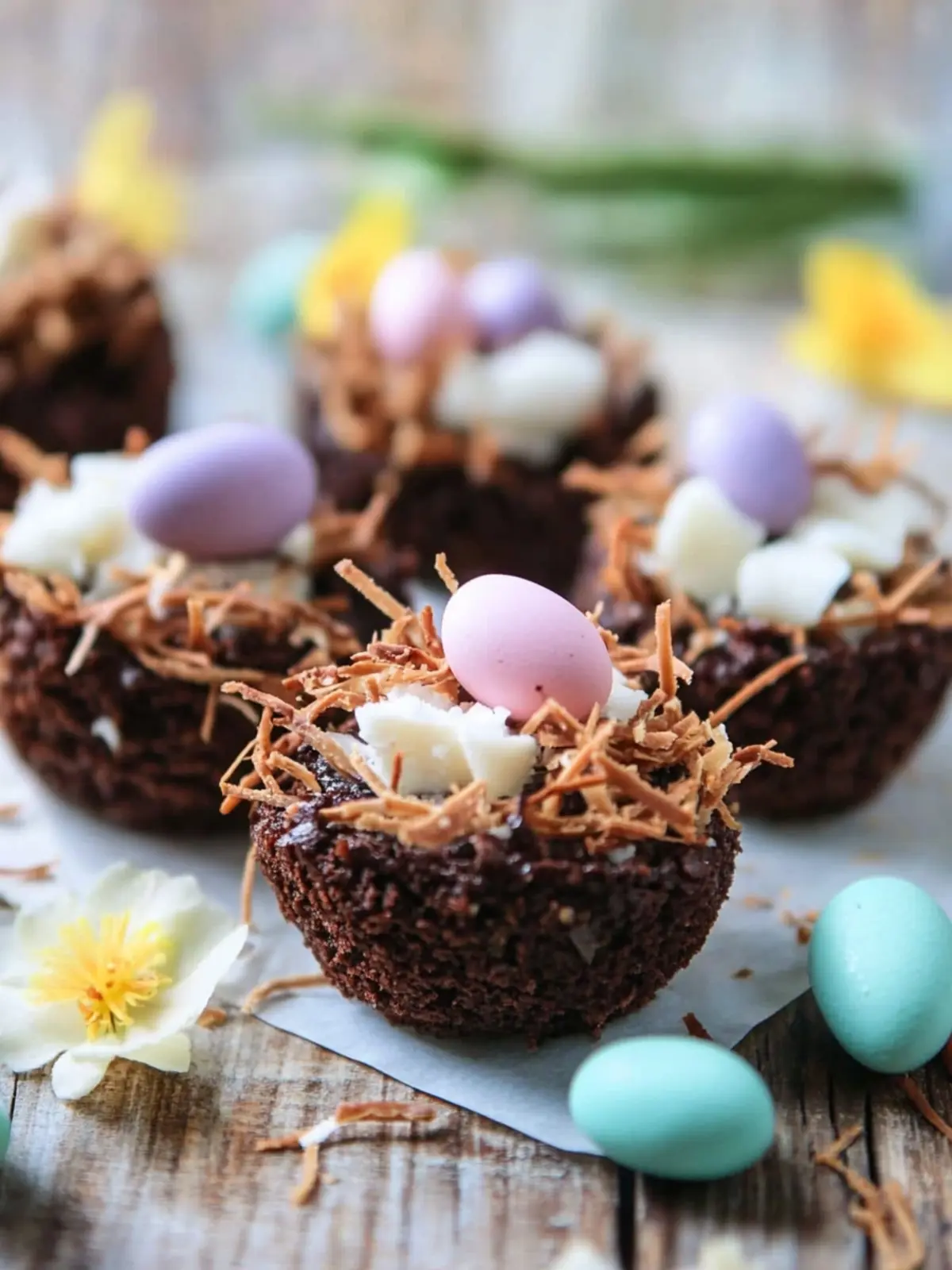 Coconut Brownie Bite Easter Nests