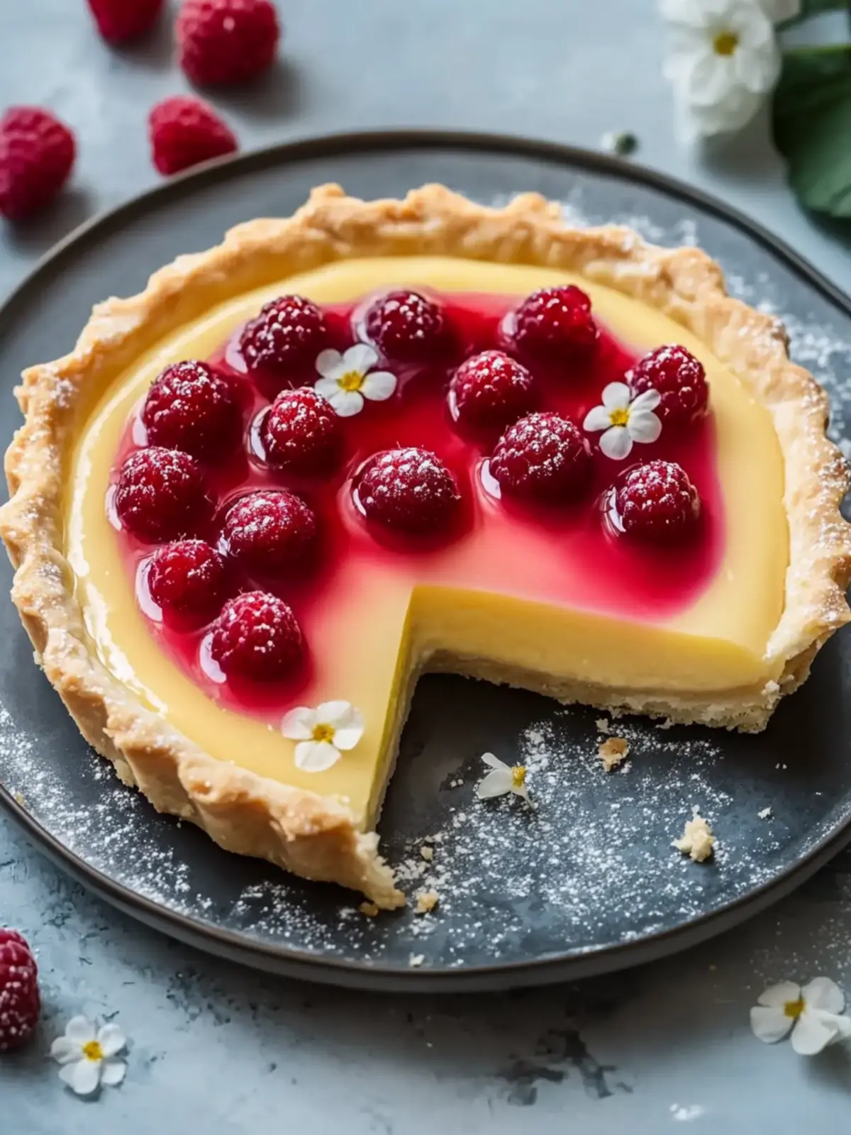 Spring Tart with Lemon Custard and Raspberry Jelly