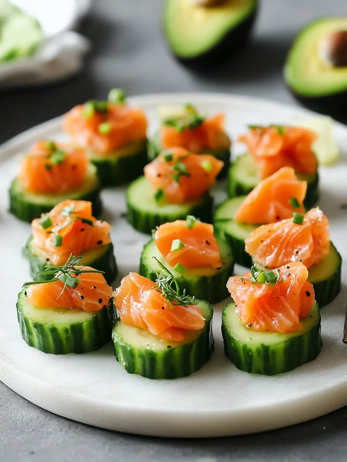 Smoked Salmon, Avocado and Cucumber Bites