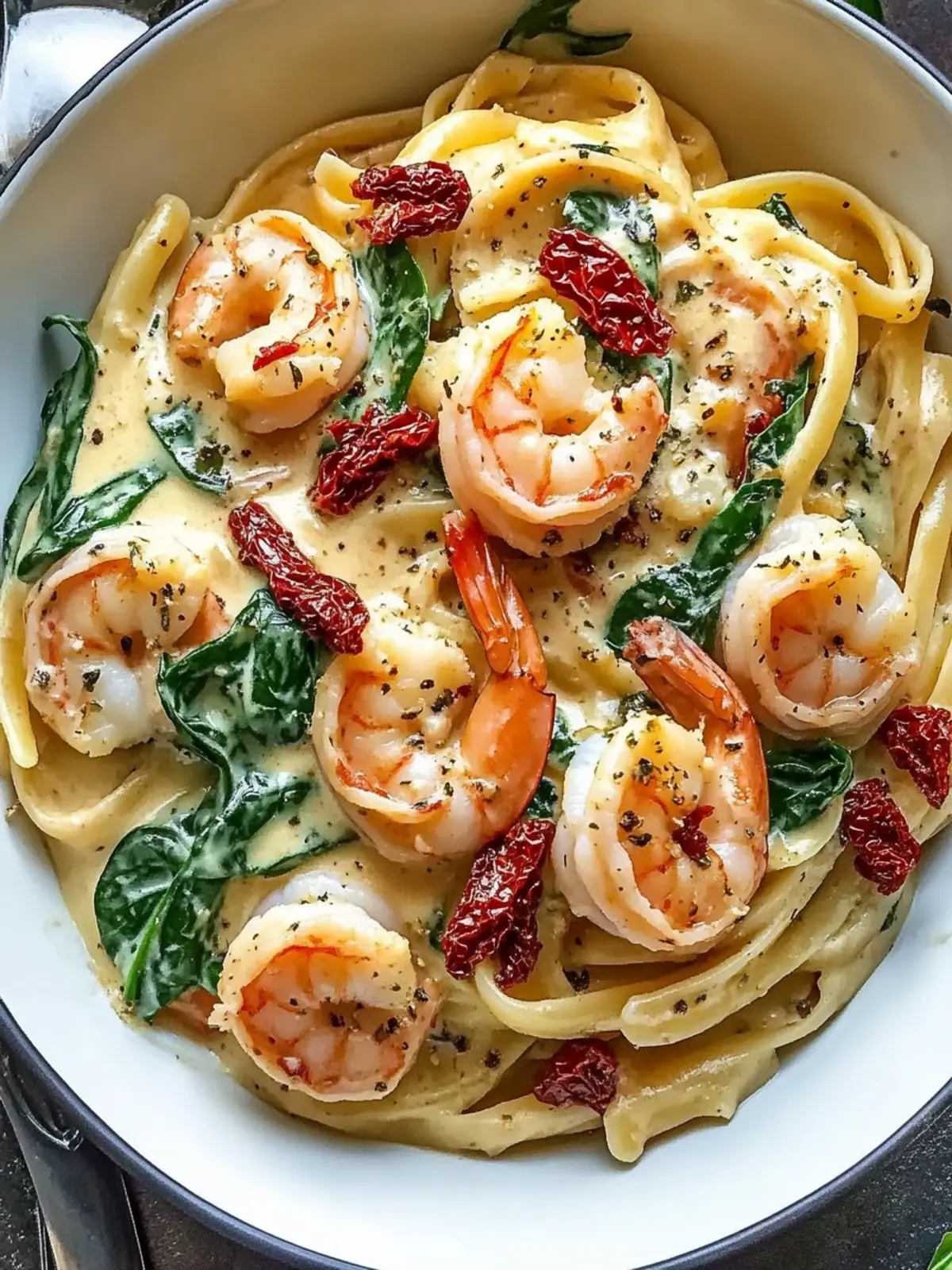 Creamy Sun-Dried Tomato Shrimp with Spinach Pasta