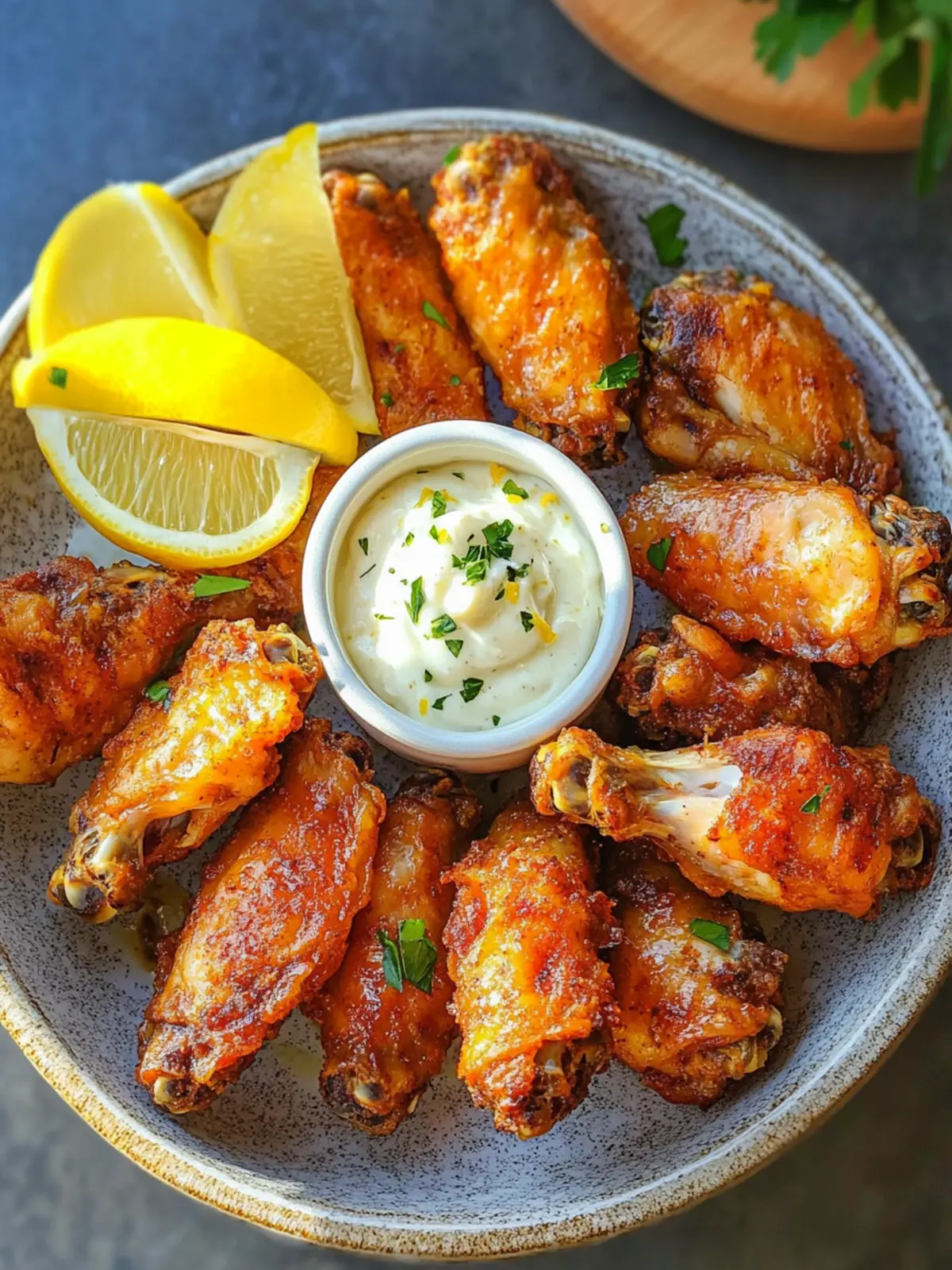 Crispy Oven-Baked Chicken Wings with Lemon Garlic Aioli