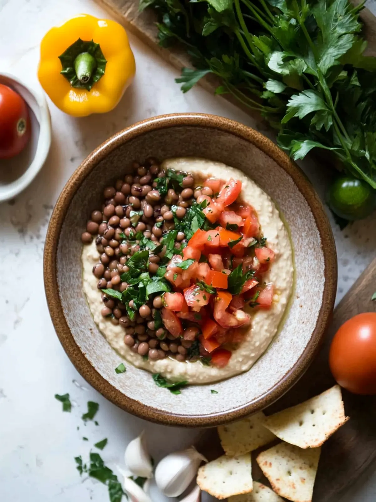 Easy Black-Eyed Pea Dip Recipe with Tahini, Tomatoes, and Garlic