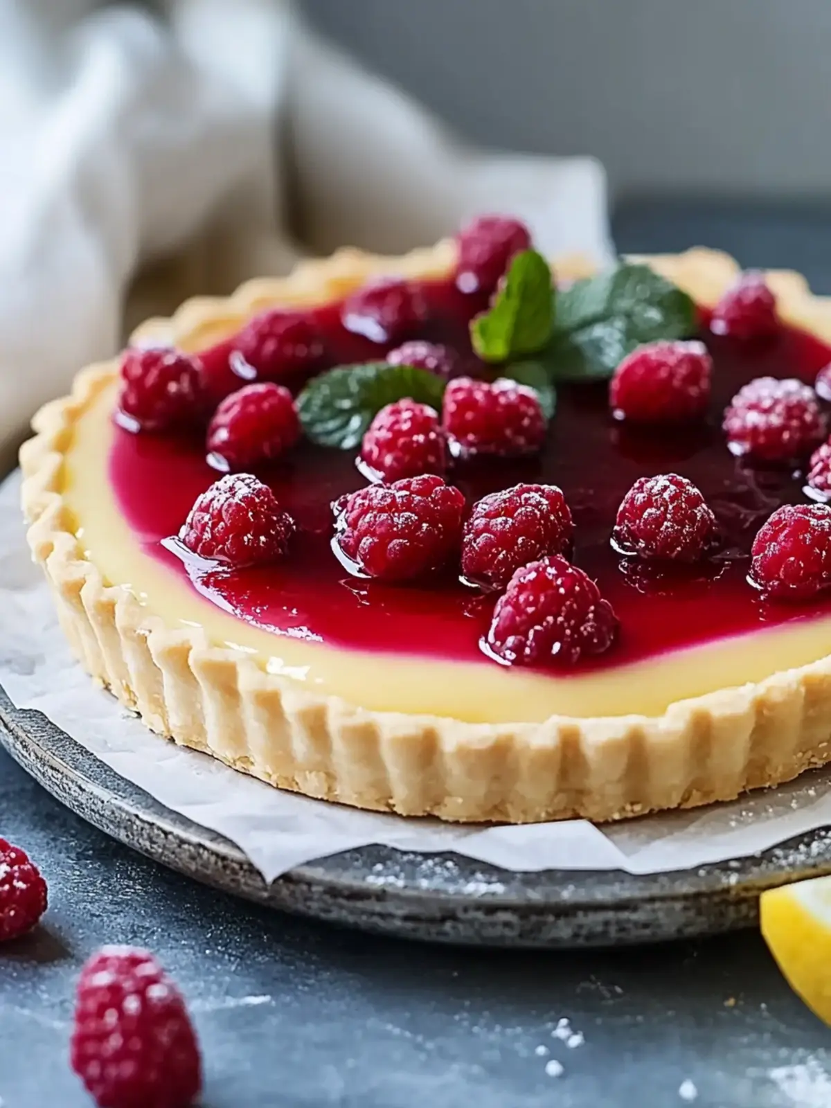 Spring Tart with Lemon Custard and Raspberry Jelly