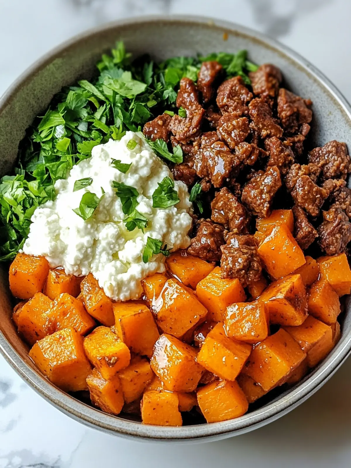 Sweet Potato Beef Bowl with Hot Honey and Cottage Cheese Recipe