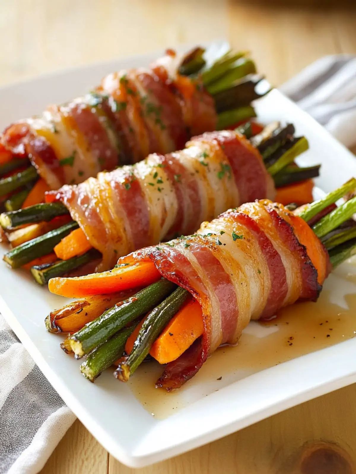 Bacon Wrapped Vegetables with Maple Glaze