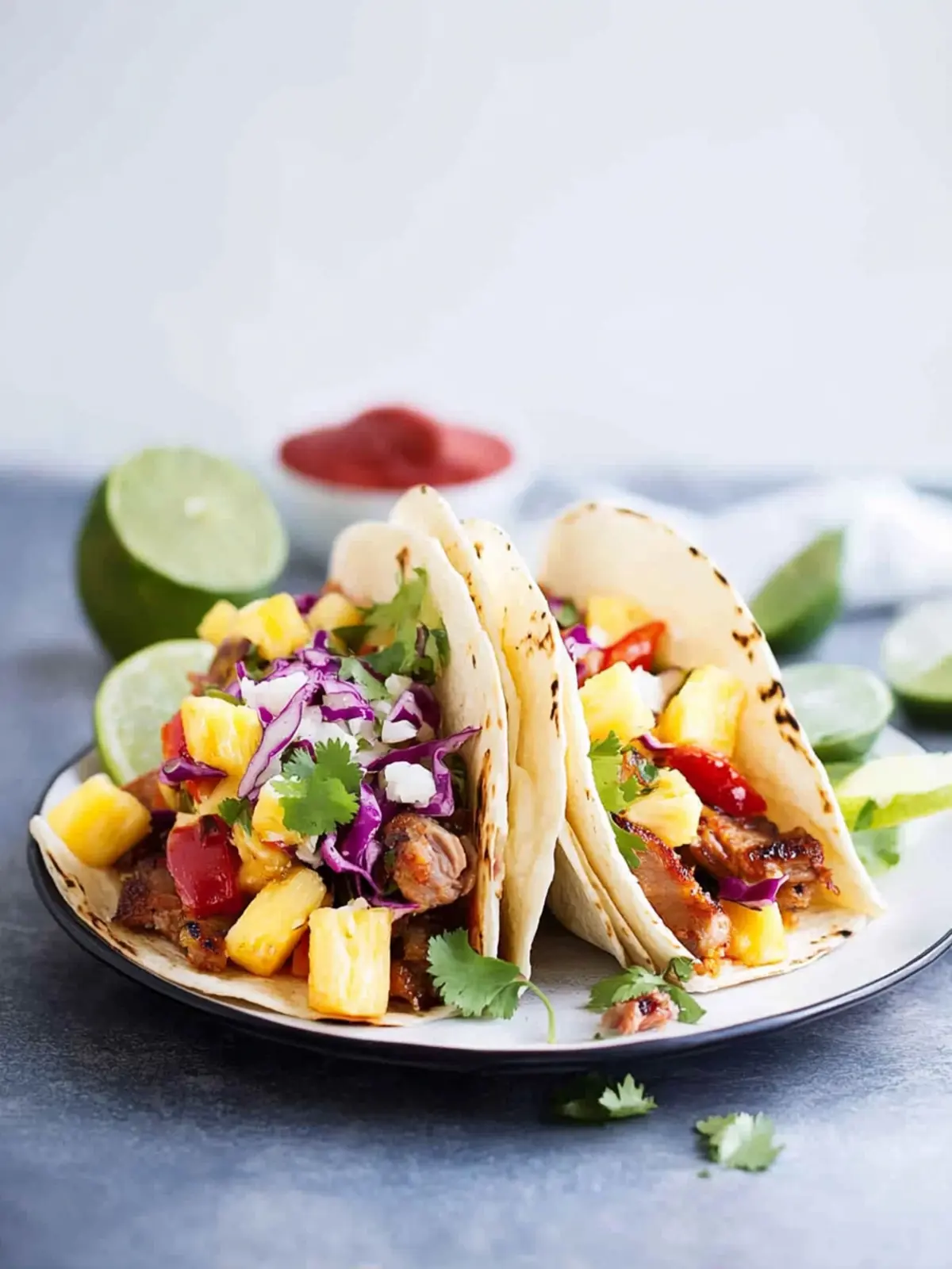 Hawaiian Hula Pork Fajitas with Pineapple Slaw + Coconut Rice.