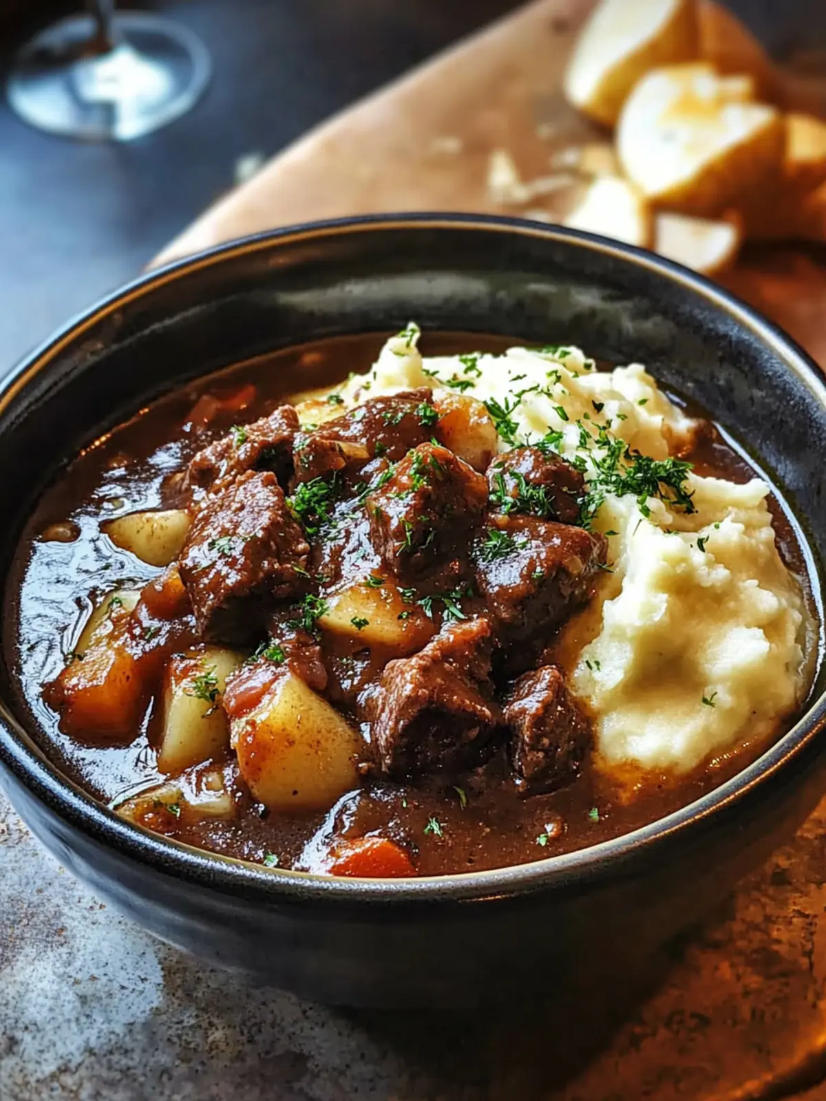 Irish Ale Beef Stew with Garlic Mashed Potatoes