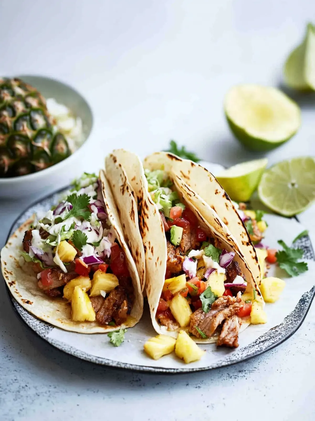 Hawaiian Hula Pork Fajitas with Pineapple Slaw + Coconut Rice.