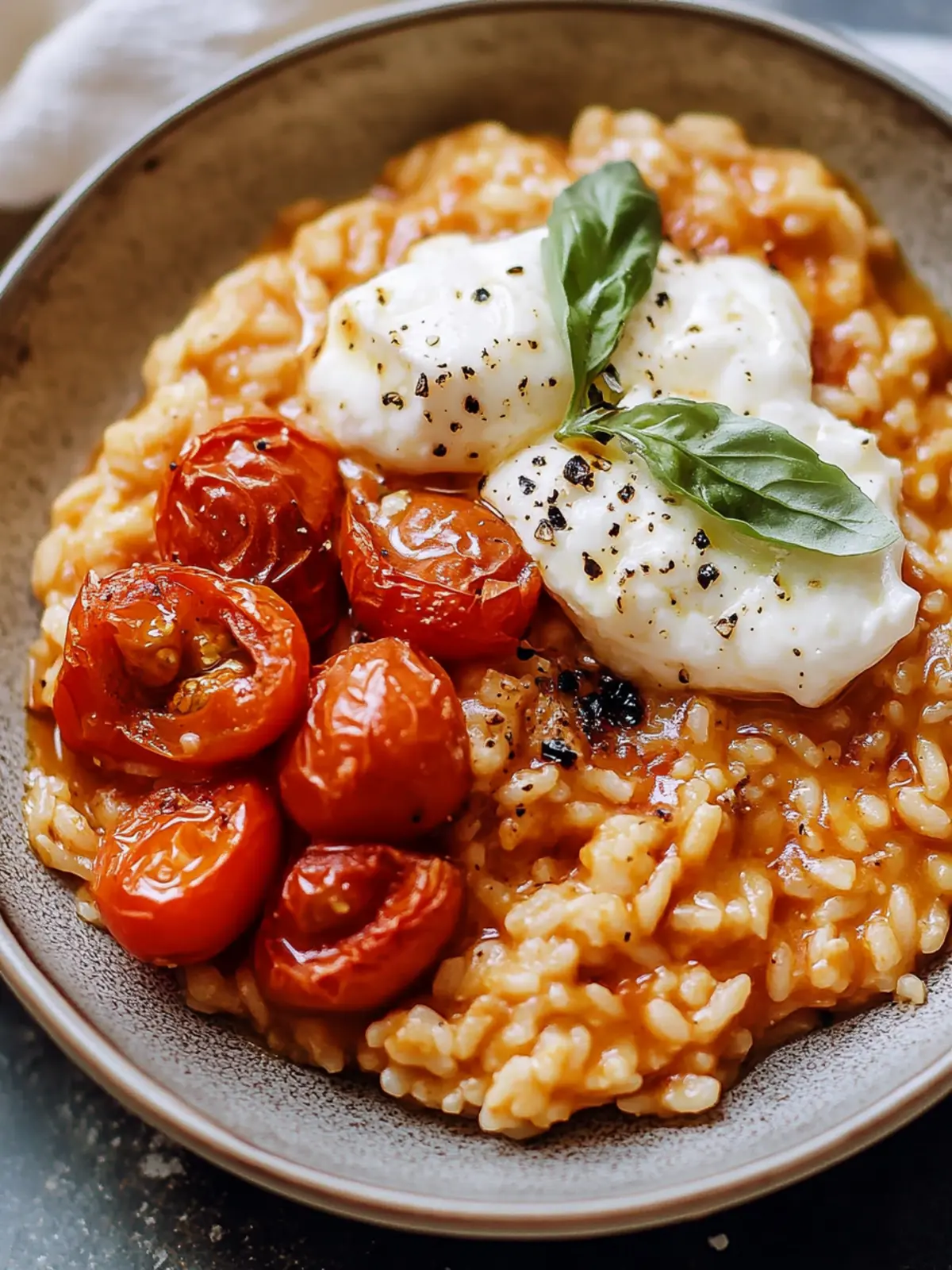 Spicy Roasted Tomato and Burrata Risotto