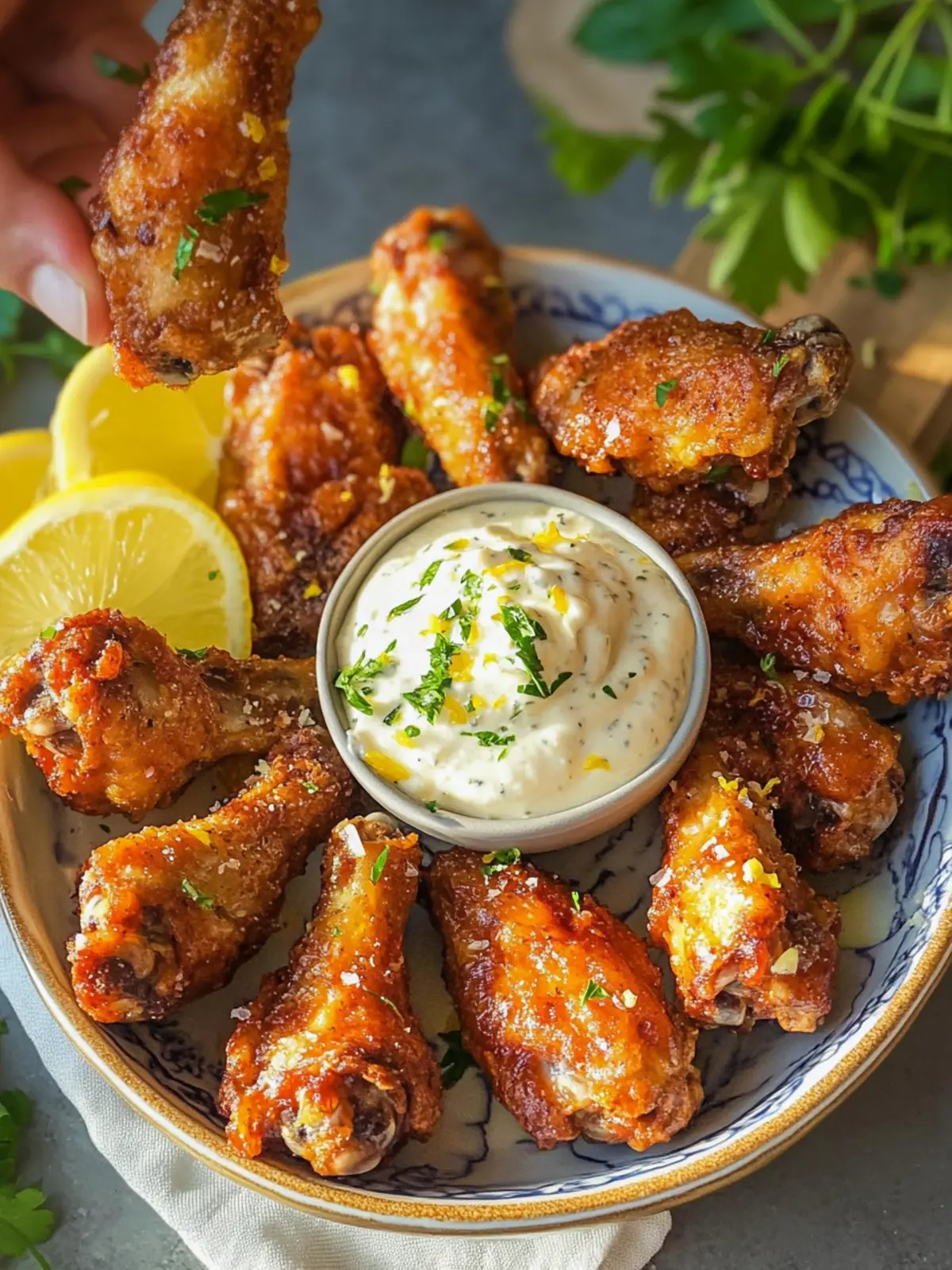 Crispy Oven-Baked Chicken Wings with Lemon Garlic Aioli