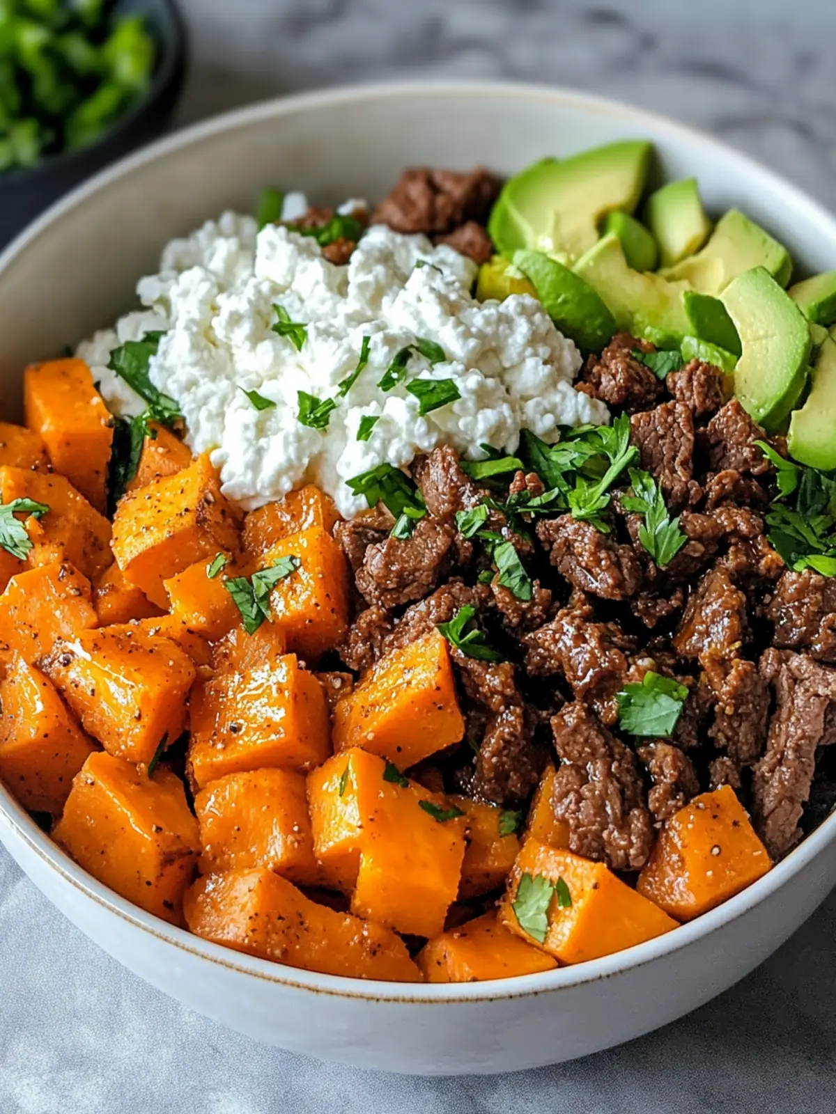 Sweet Potato Beef Bowl with Hot Honey and Cottage Cheese Recipe