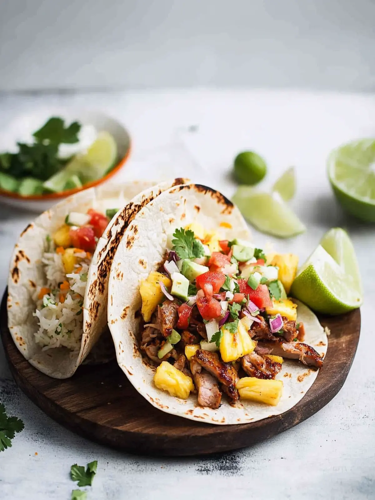 Hawaiian Hula Pork Fajitas with Pineapple Slaw + Coconut Rice.