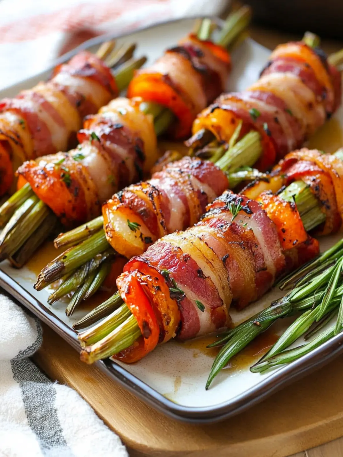 Bacon Wrapped Vegetables with Maple Glaze