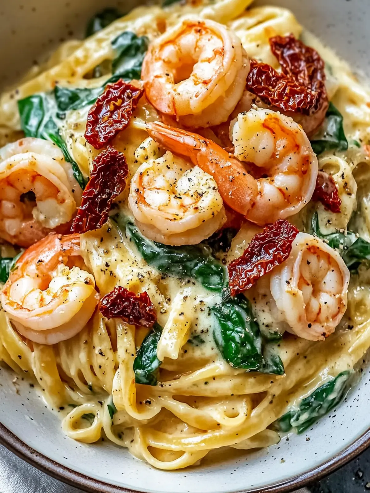 Creamy Sun-Dried Tomato Shrimp with Spinach Pasta