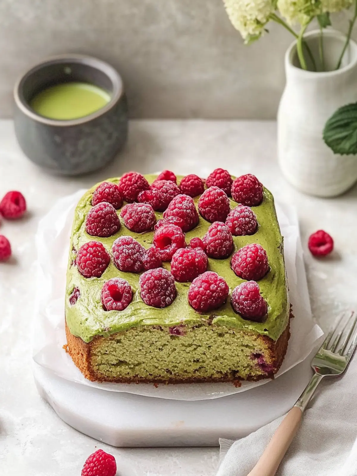 Matcha Raspberry Swirl Pound Cake