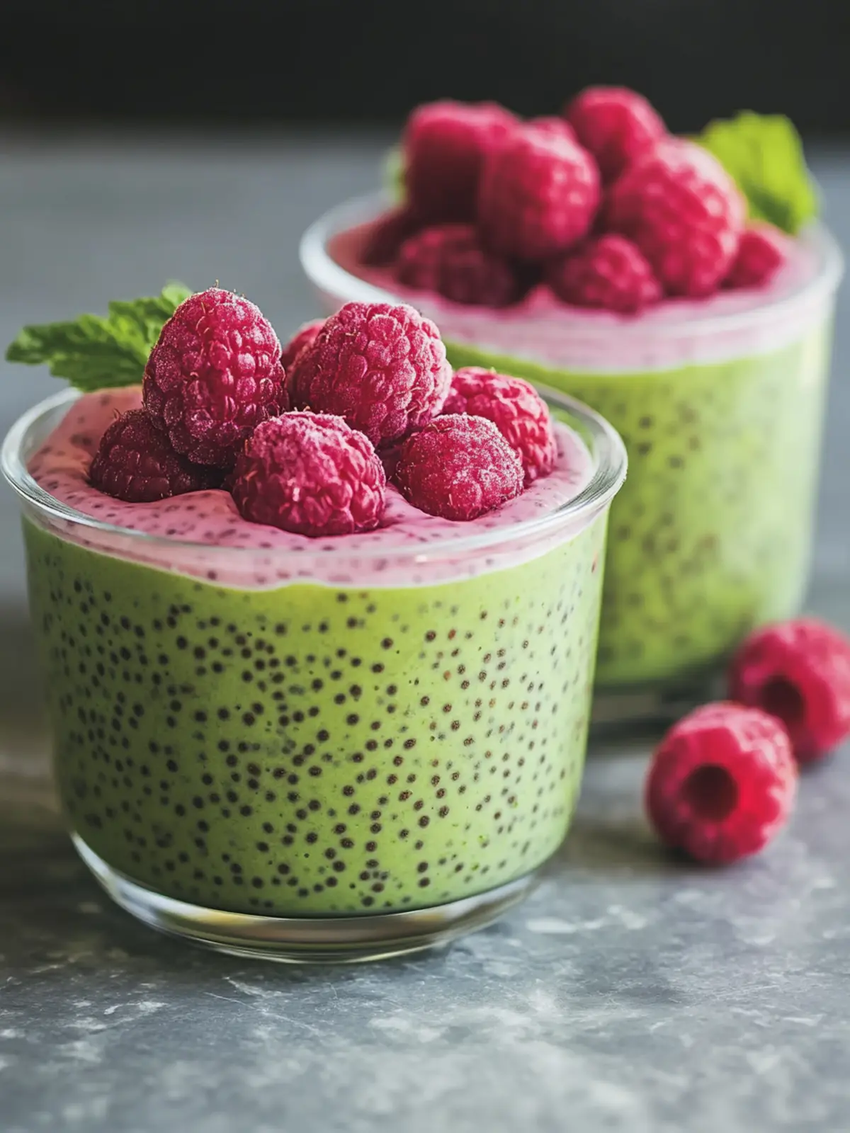 Raspberry Matcha Chia Pudding