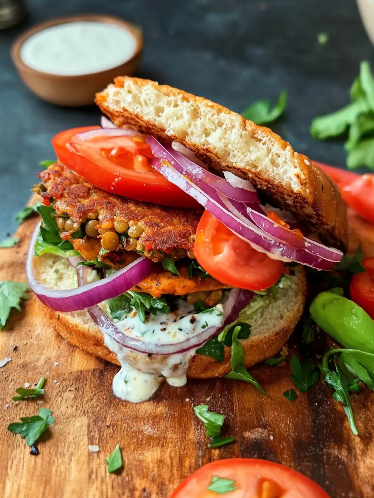 Crispy Lentil Veggie Patties Sandwich