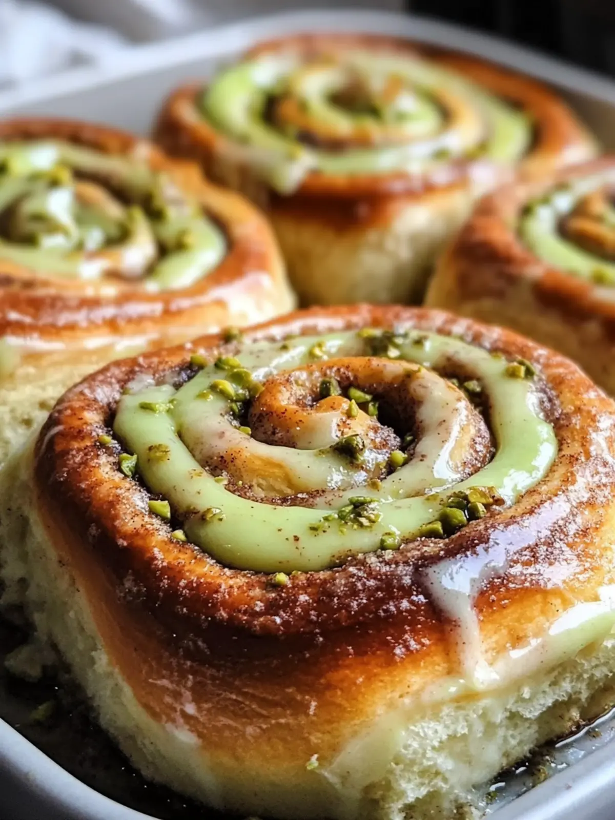 Warm Pistachio Cream Cinnamon Rolls