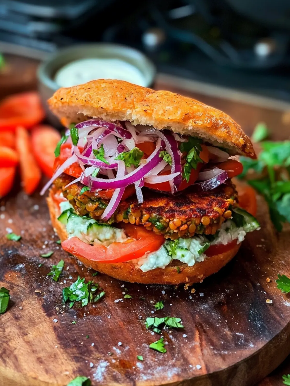 Crispy Lentil Veggie Patties Sandwich