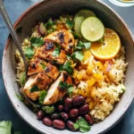 Cilantro Orange Chicken with Rice and Beans