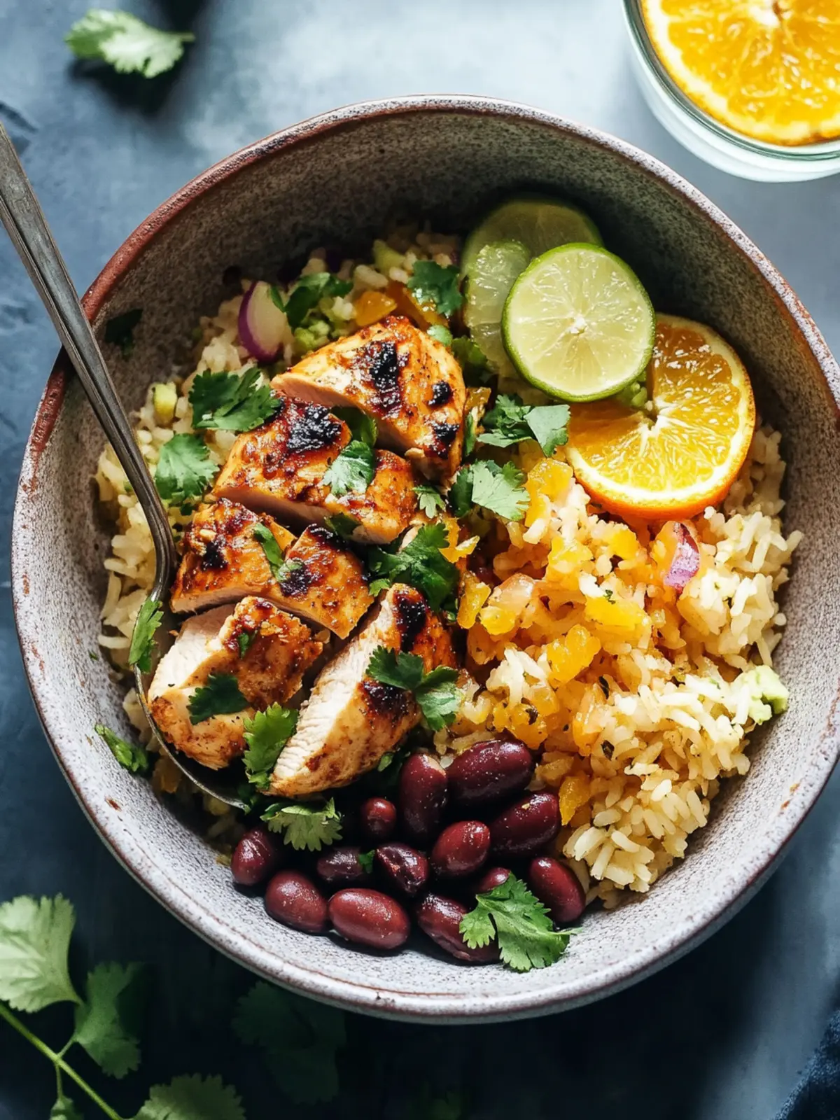 Cilantro Orange Chicken with Rice and Beans