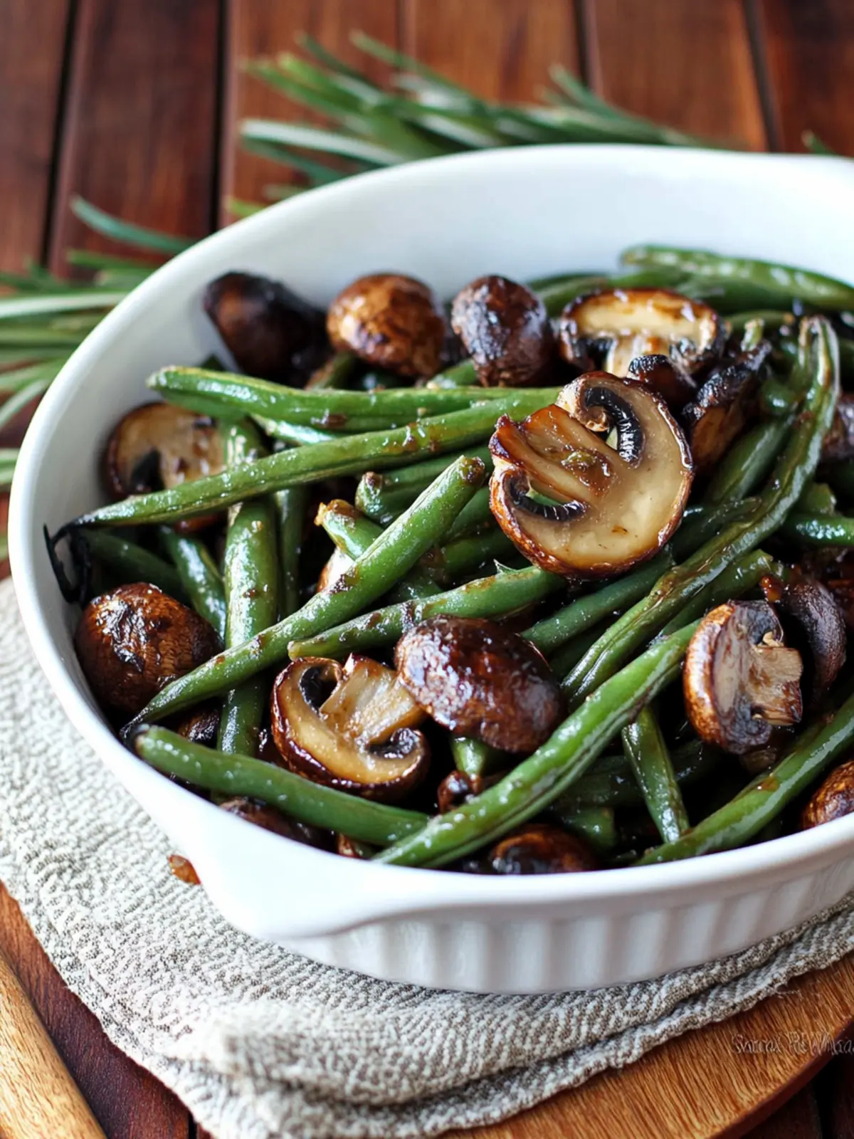 Balsamic Garlic Roasted Green Beans and Mushrooms