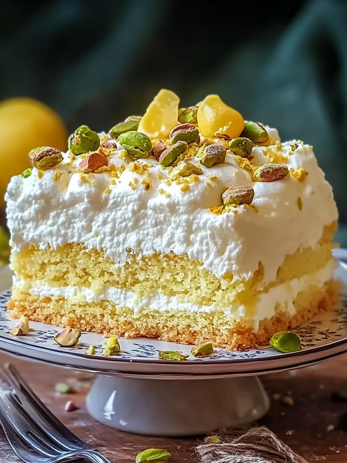 Lemon Pistachio Ricotta Cloud Cake