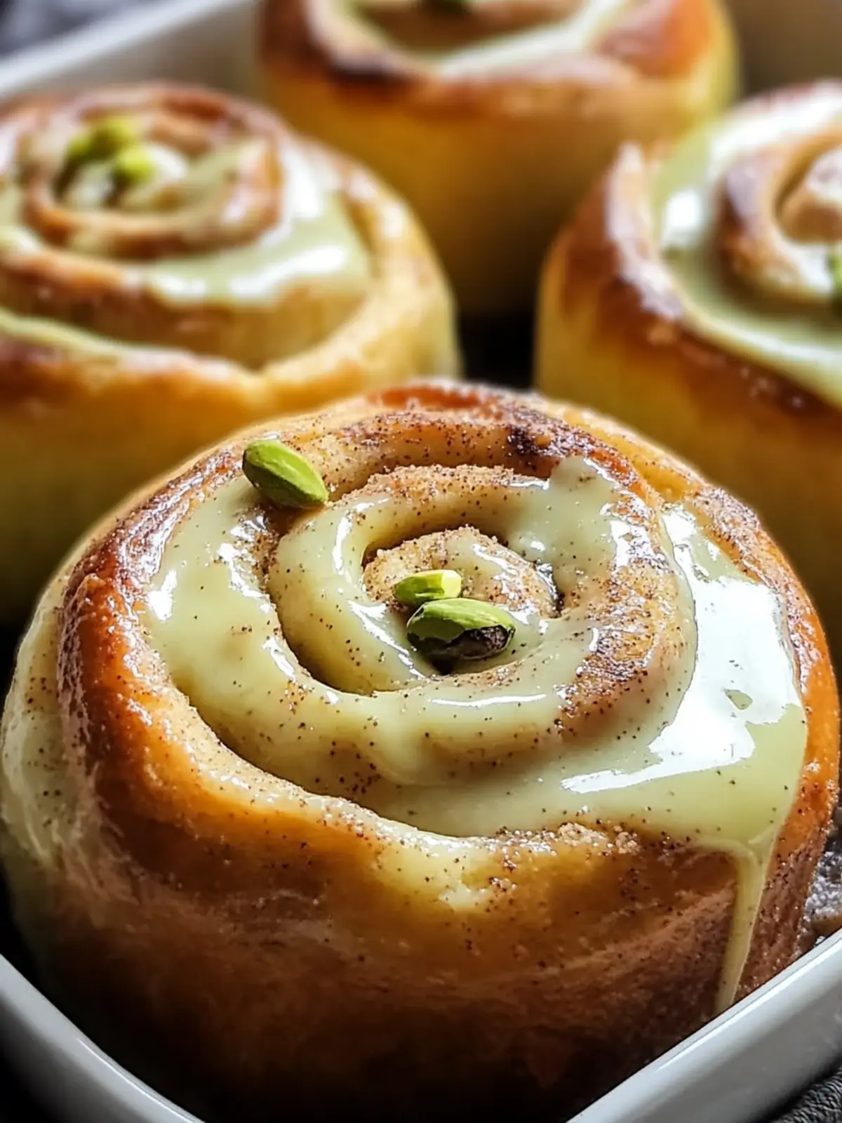 Warm Pistachio Cream Cinnamon Rolls