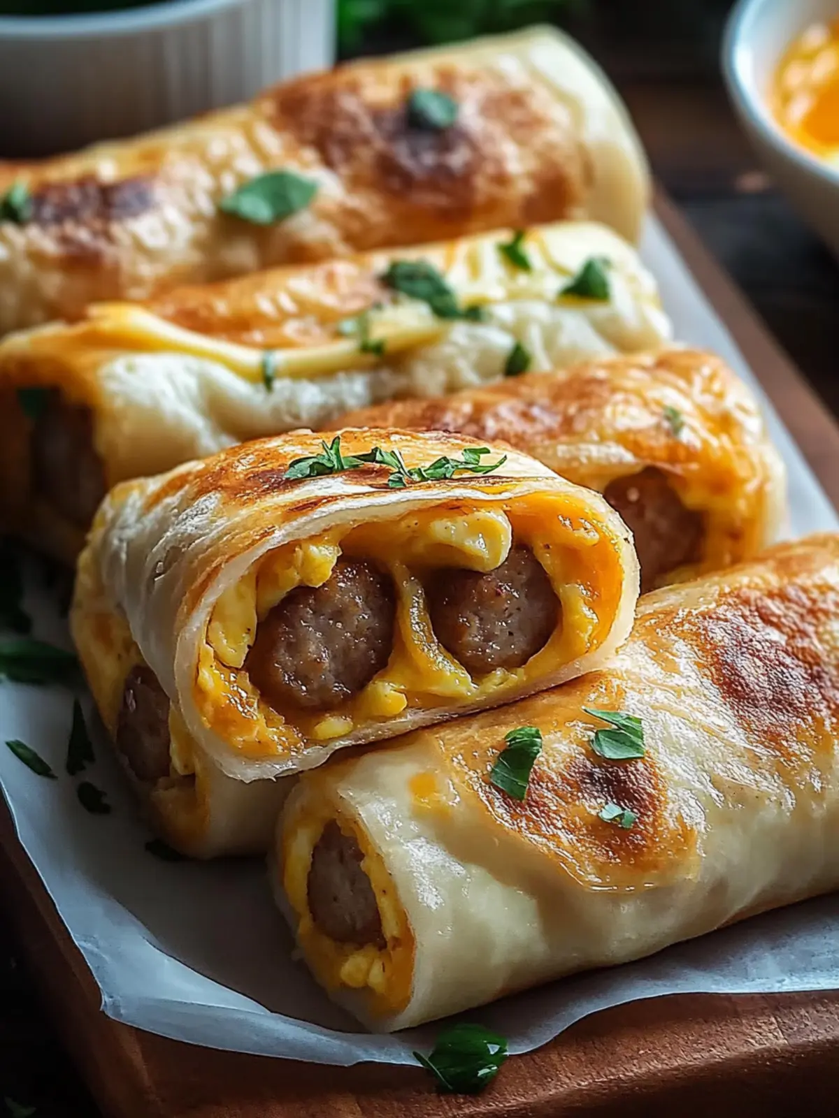 Cheesy Sausage Egg Breakfast Roll-Ups