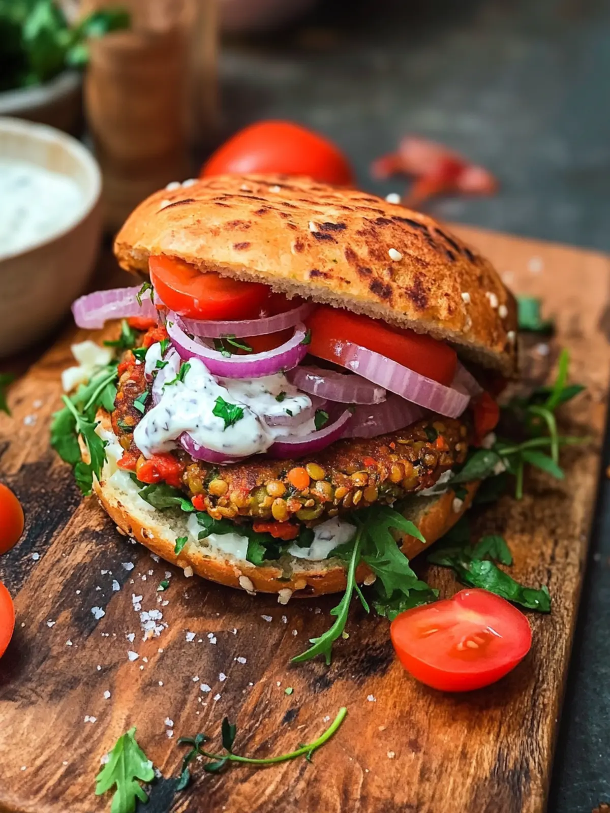 Crispy Lentil Veggie Patties Sandwich