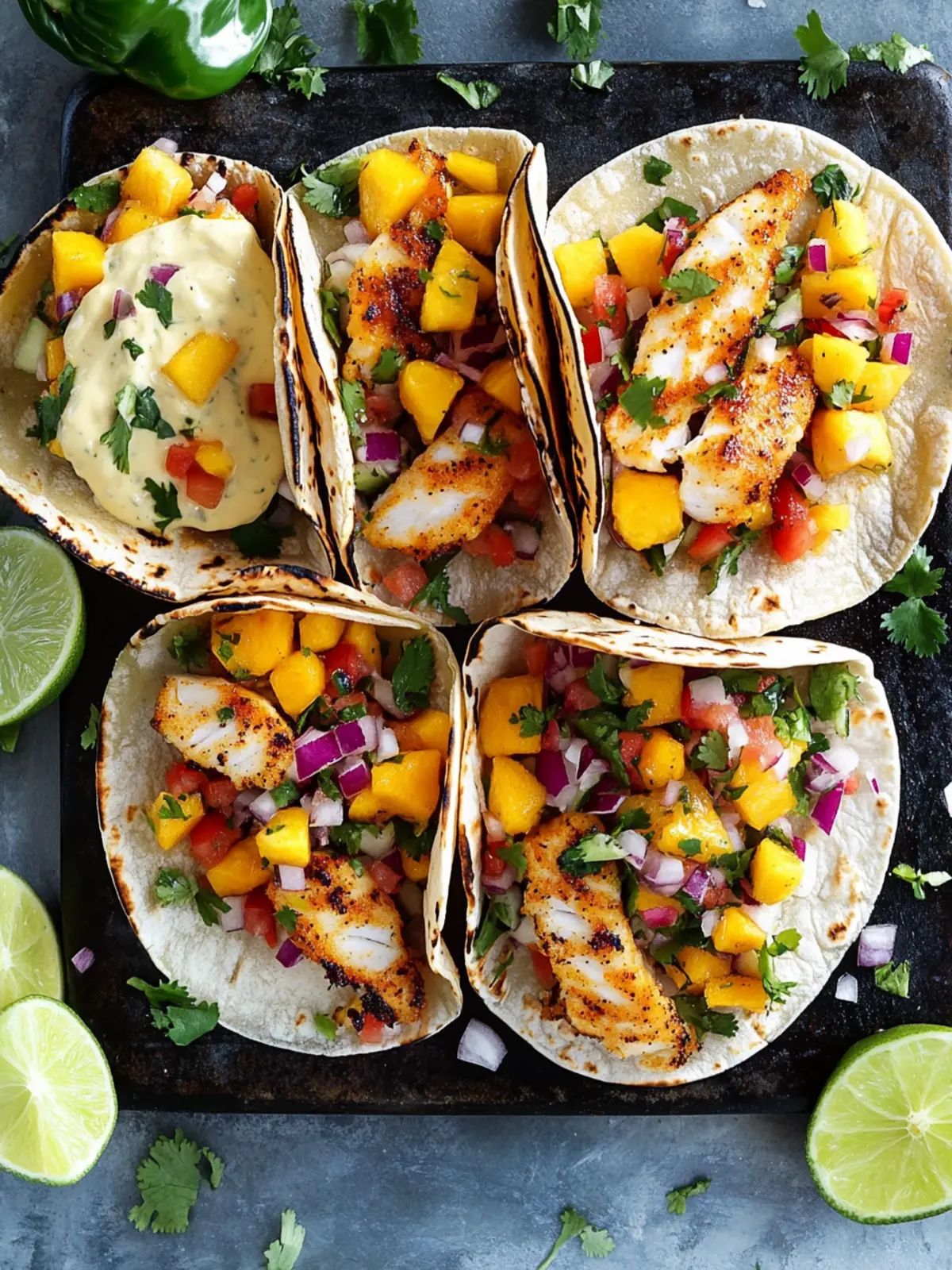 Fish Tacos With Mango Salsa And Zesty Lime Mayo