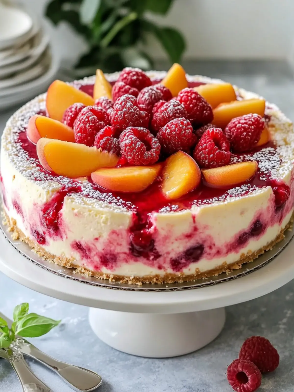 Summer Bliss Peach and Raspberry Cheesecake Delight