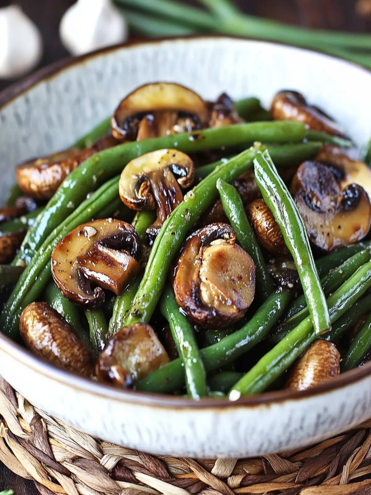 Balsamic Garlic Roasted Green Beans and Mushrooms