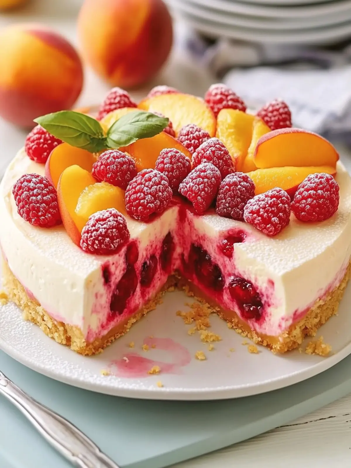 Summer Bliss Peach and Raspberry Cheesecake Delight
