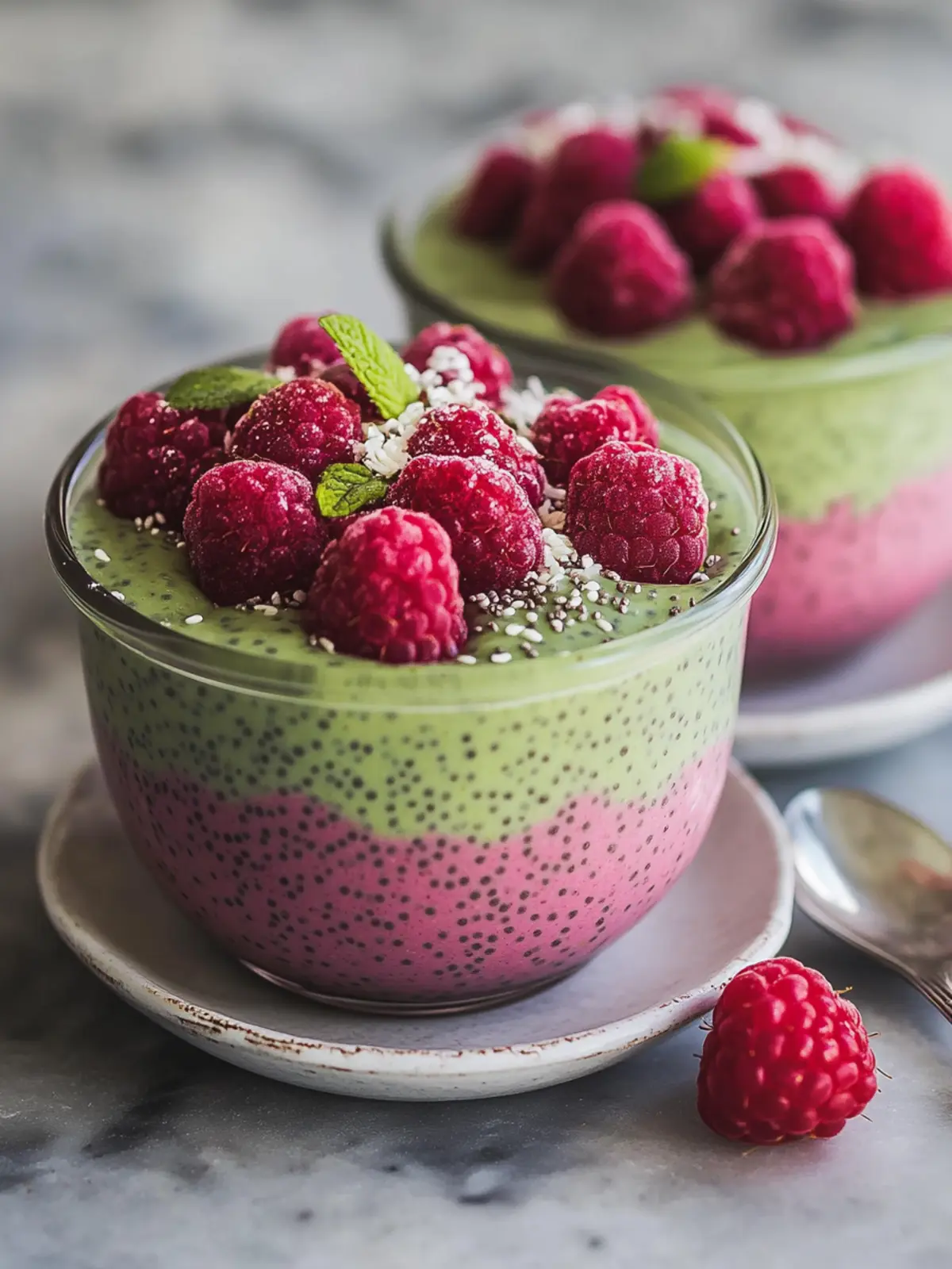 Raspberry Matcha Chia Pudding