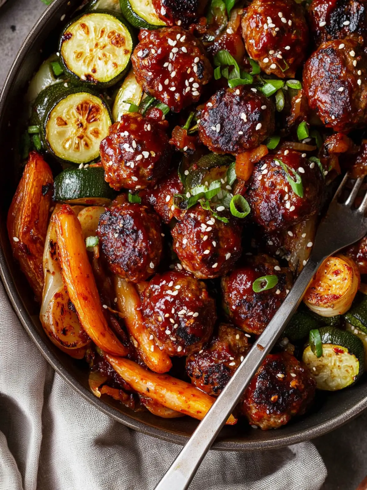 Korean BBQ Meatballs with Roasted Vegetables