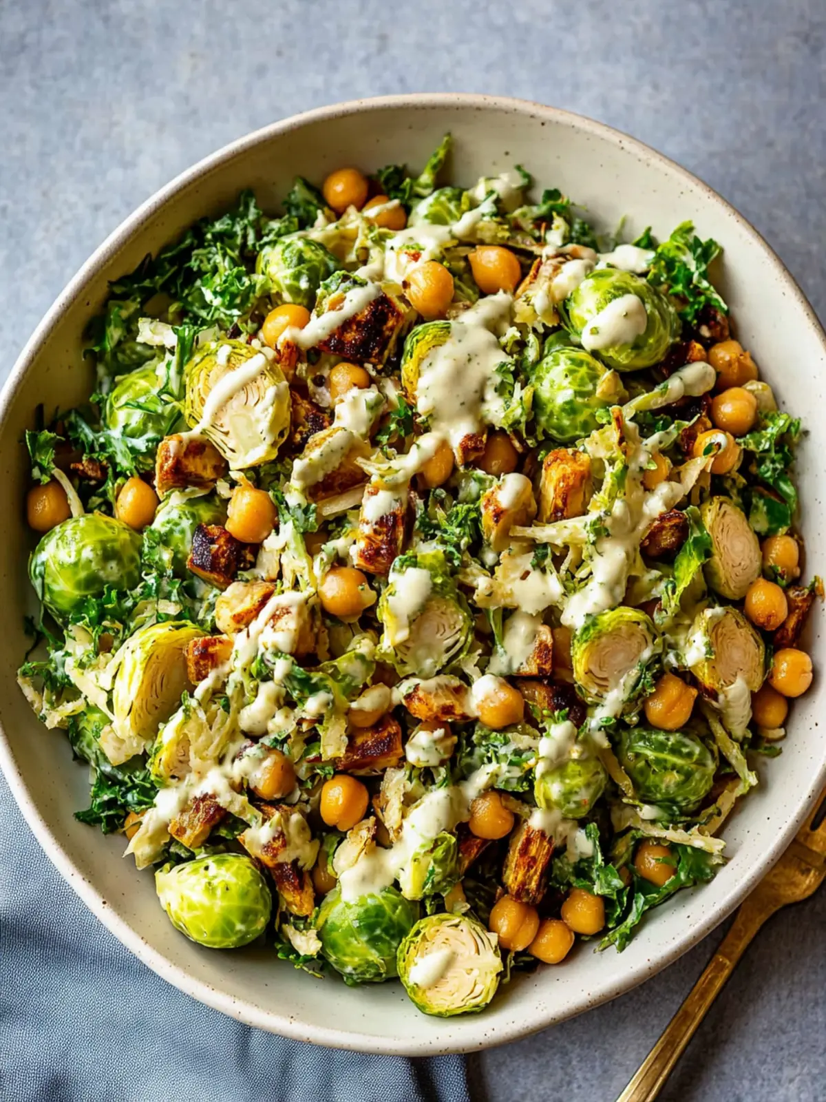 Shaved Brussels Sprouts Salad with Chickpeas and Lemon Tahini