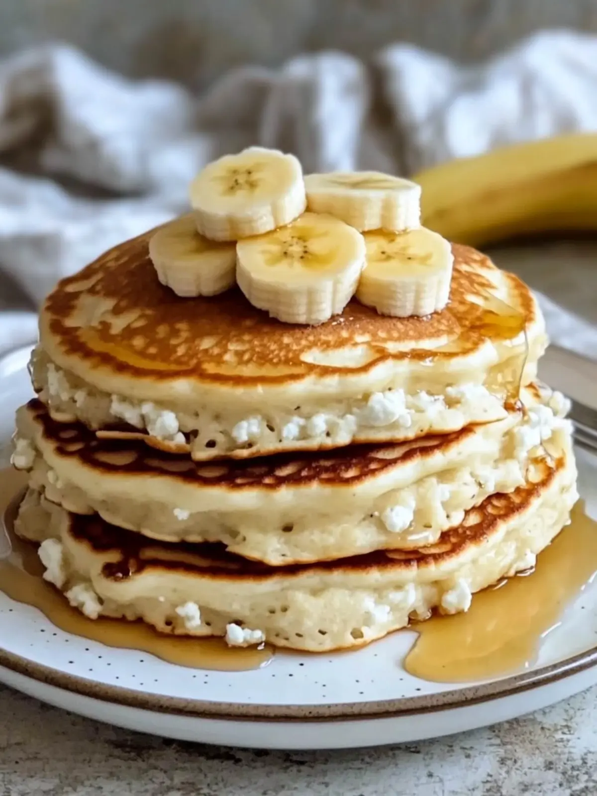 Fluffy Banana Cottage Cheese Pancakes