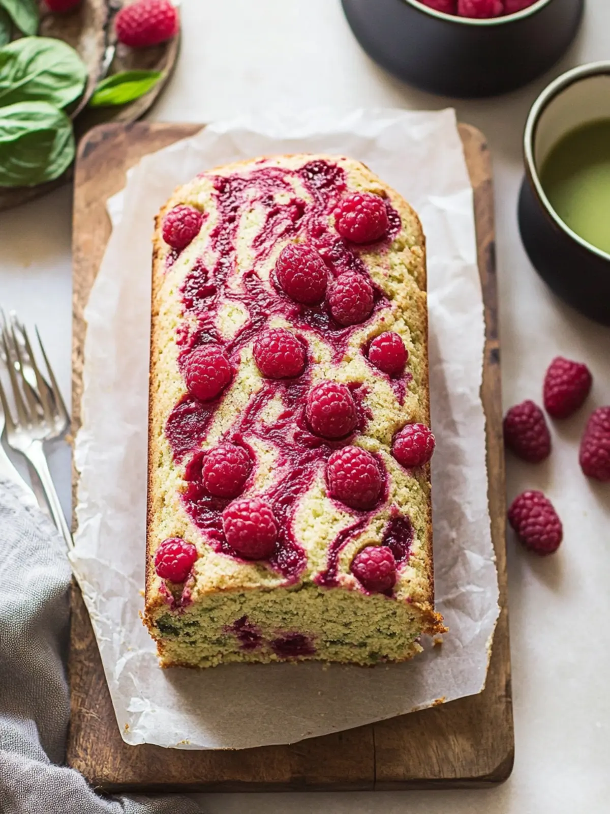 Matcha Raspberry Swirl Pound Cake