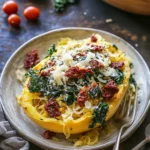Roasted Garlic and Kale Spaghetti Squash with Sun-Dried Tomatoes