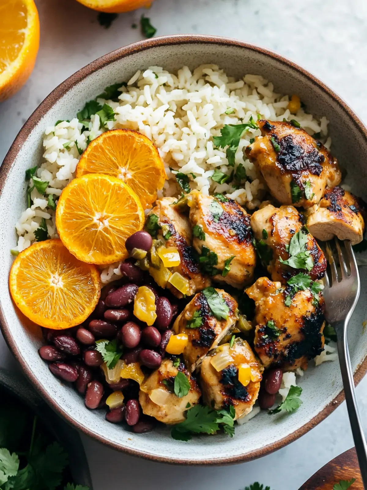 Cilantro Orange Chicken with Rice and Beans