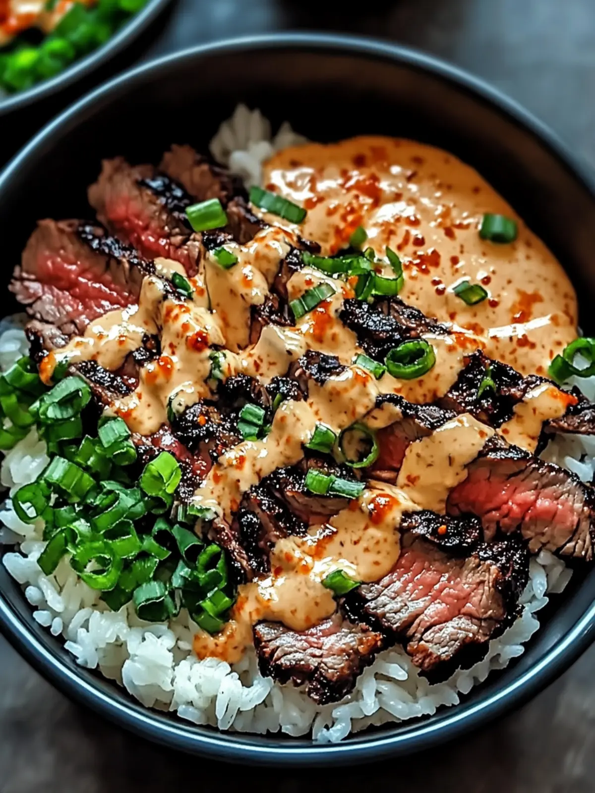 Korean BBQ Steak Rice Bowls with Spicy Cream Sauce Recipe