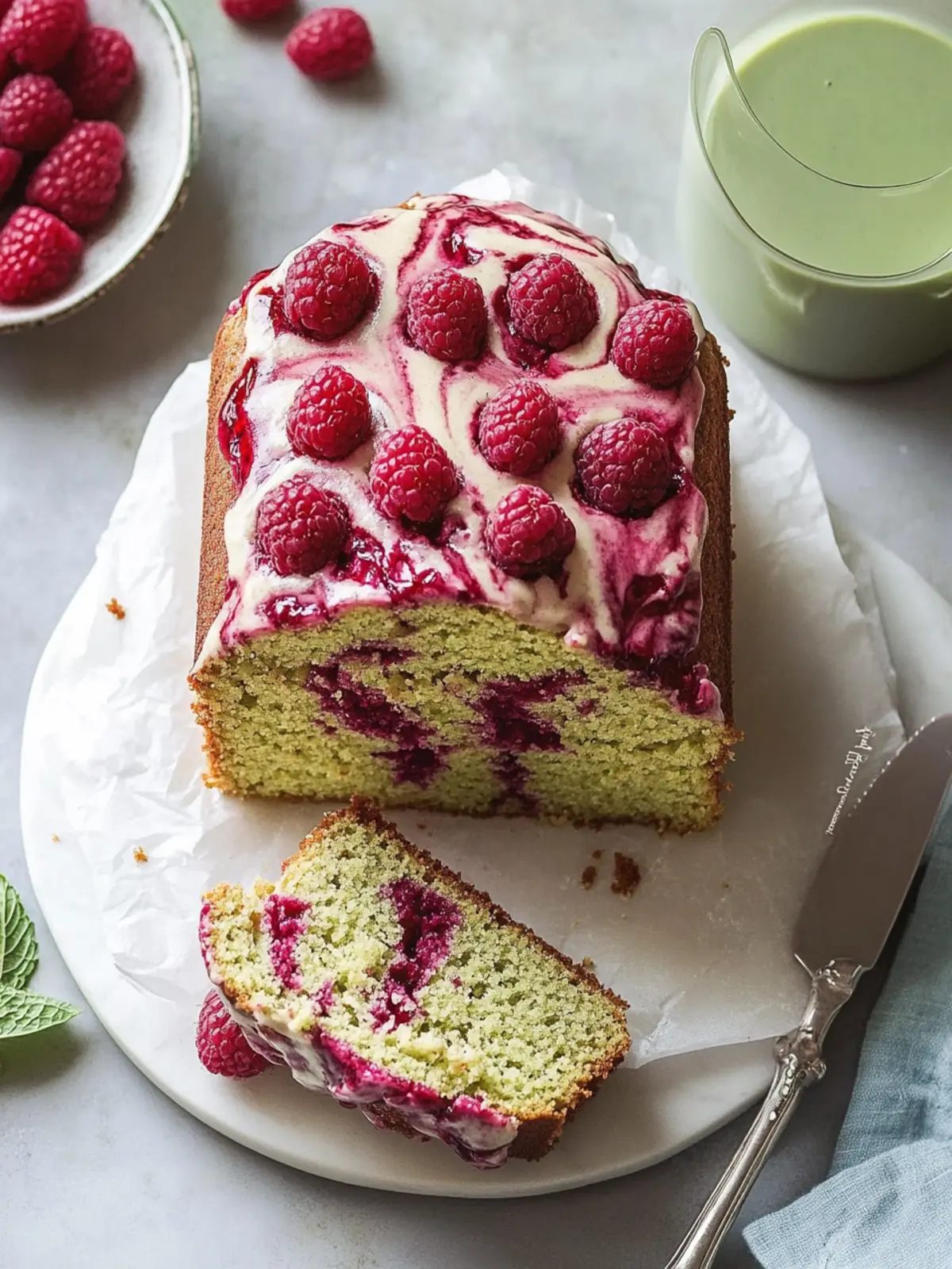 Matcha Raspberry Swirl Pound Cake