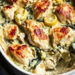 Creamy Lemon Spinach Artichoke Chicken Bake