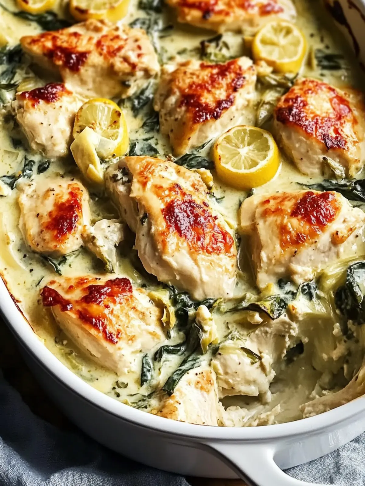 Creamy Lemon Spinach Artichoke Chicken Bake