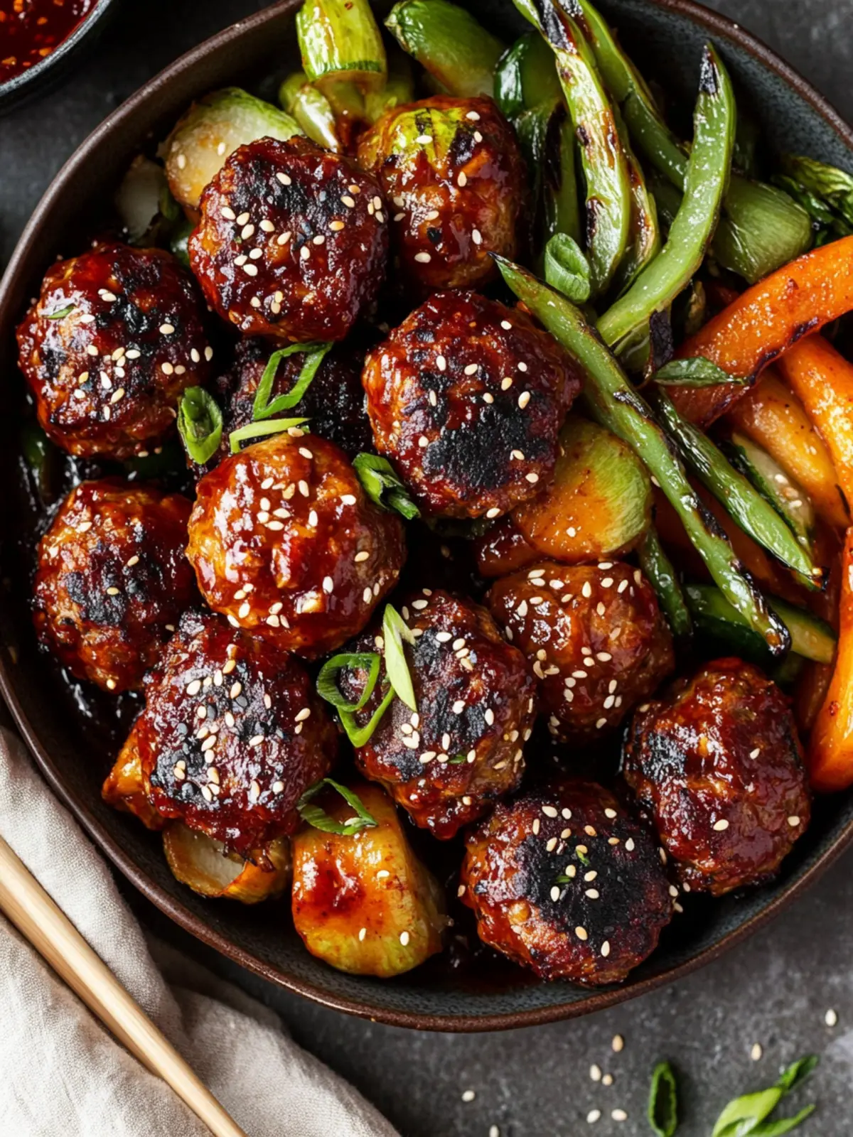 Korean BBQ Meatballs with Roasted Vegetables