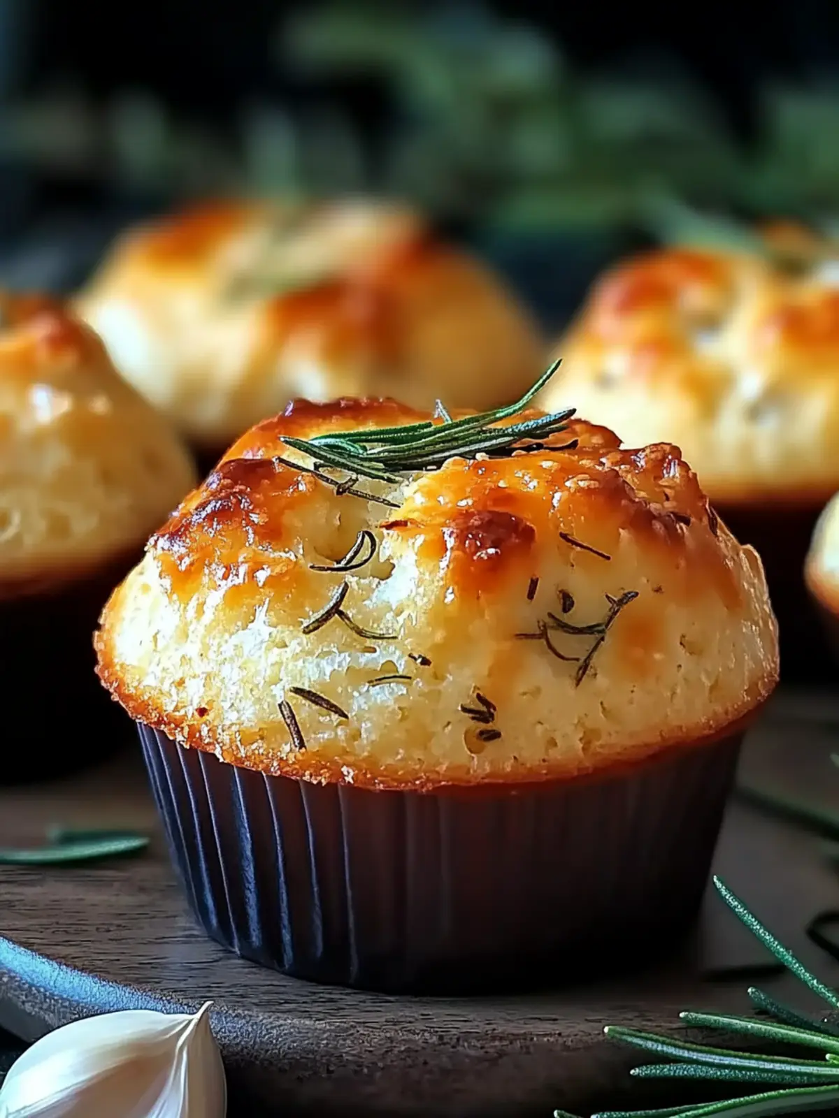 Golden Crust Garlic Rosemary Focaccia Muffins