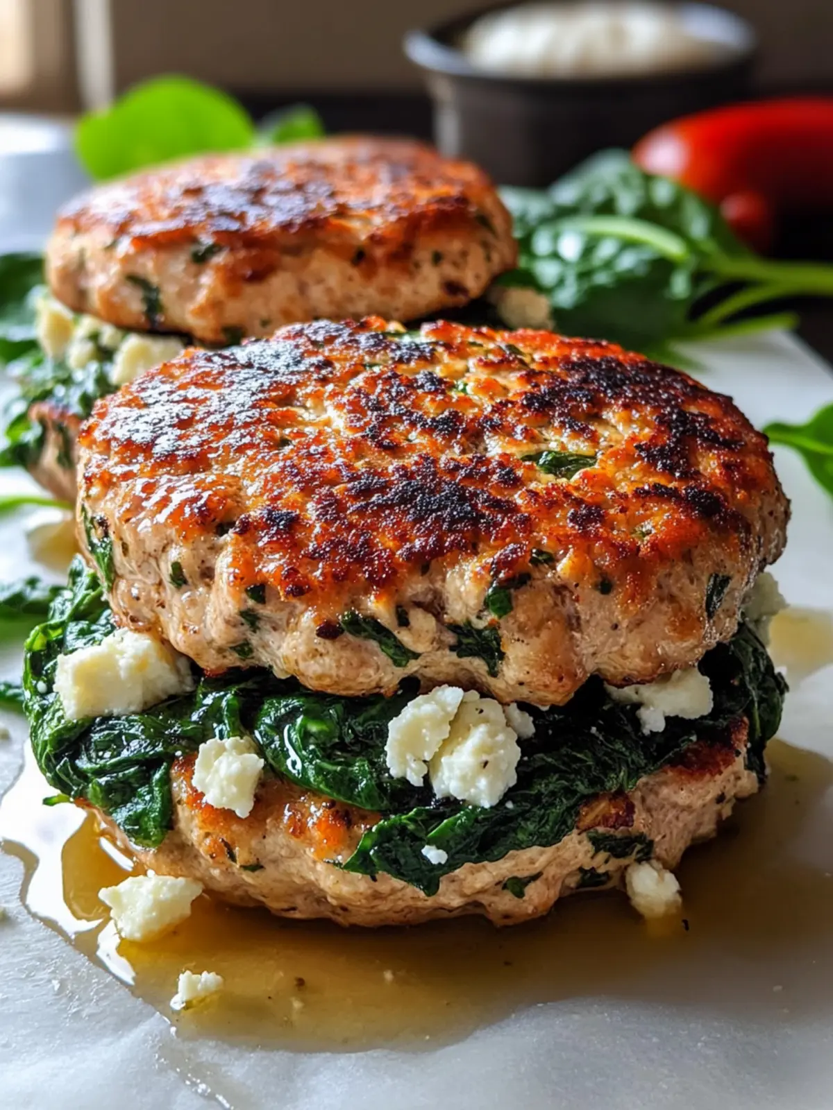 Keto Spinach Feta Turkey Burgers