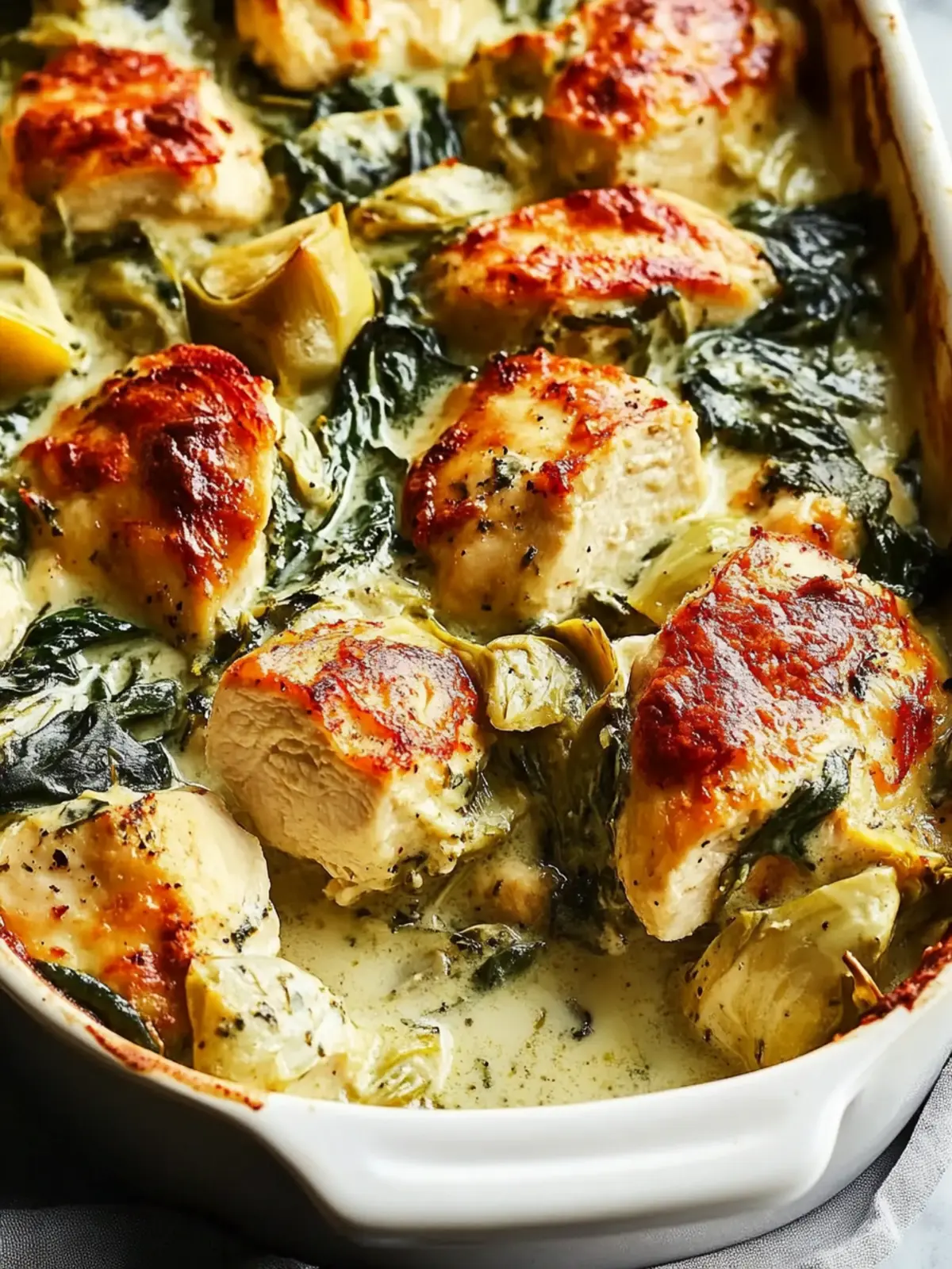 Creamy Lemon Spinach Artichoke Chicken Bake